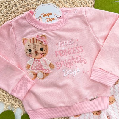 Conj. Casaco de Moletom Little Princess e Calça Legging - Rosa